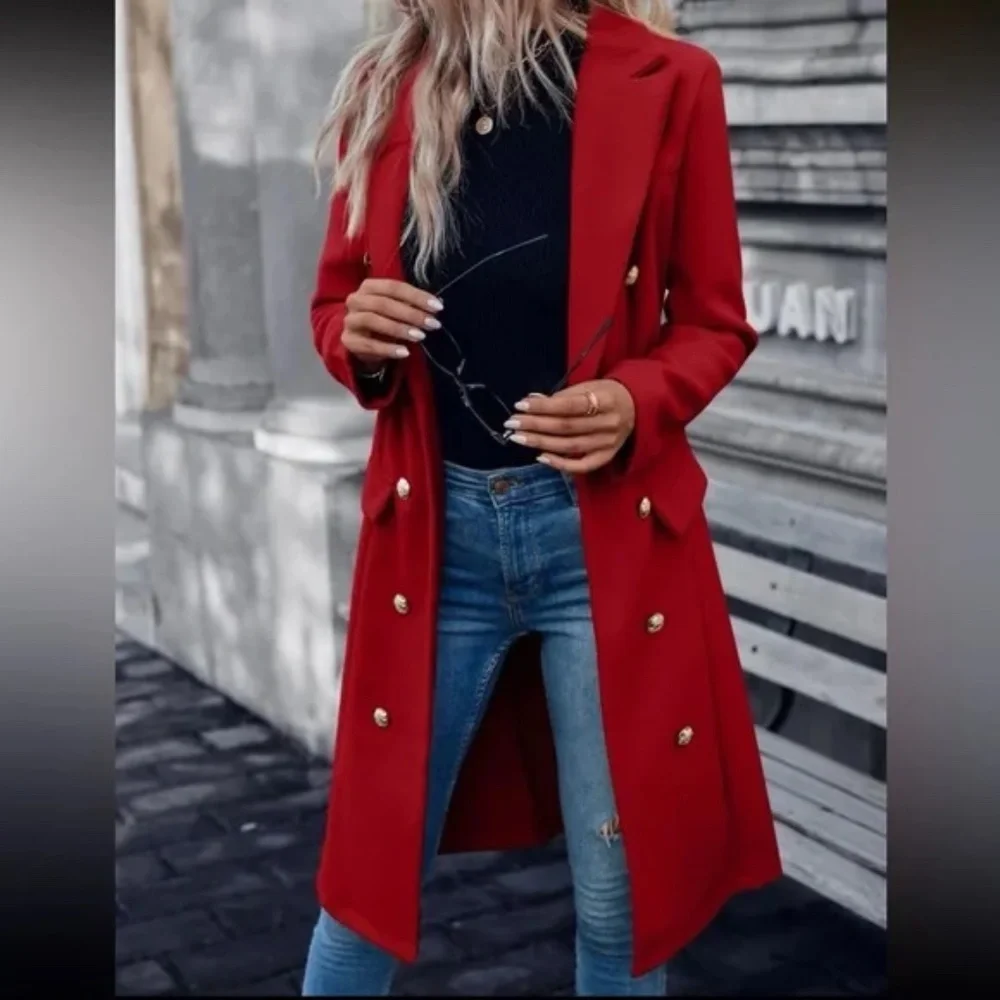 Cozy Double Breasted Tweed Trench Coat Jacket - Picture 4 of 5